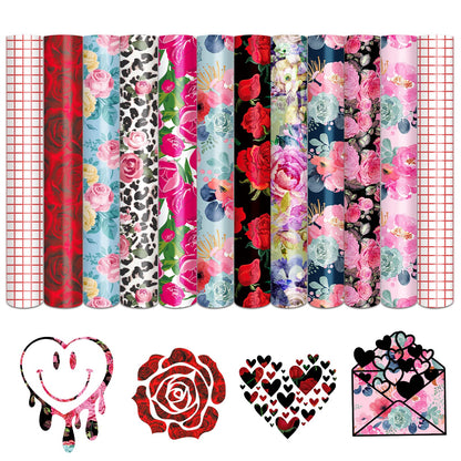 Tintnut Red Rose Permanent Adhesive Vinyl - 10 Sheets 12"x10" Rose-Themed Self-Adhesive Vinyl for Cutting Machine, Waterproof Vinyl for DIY Personalized Gifts & Craft Projects