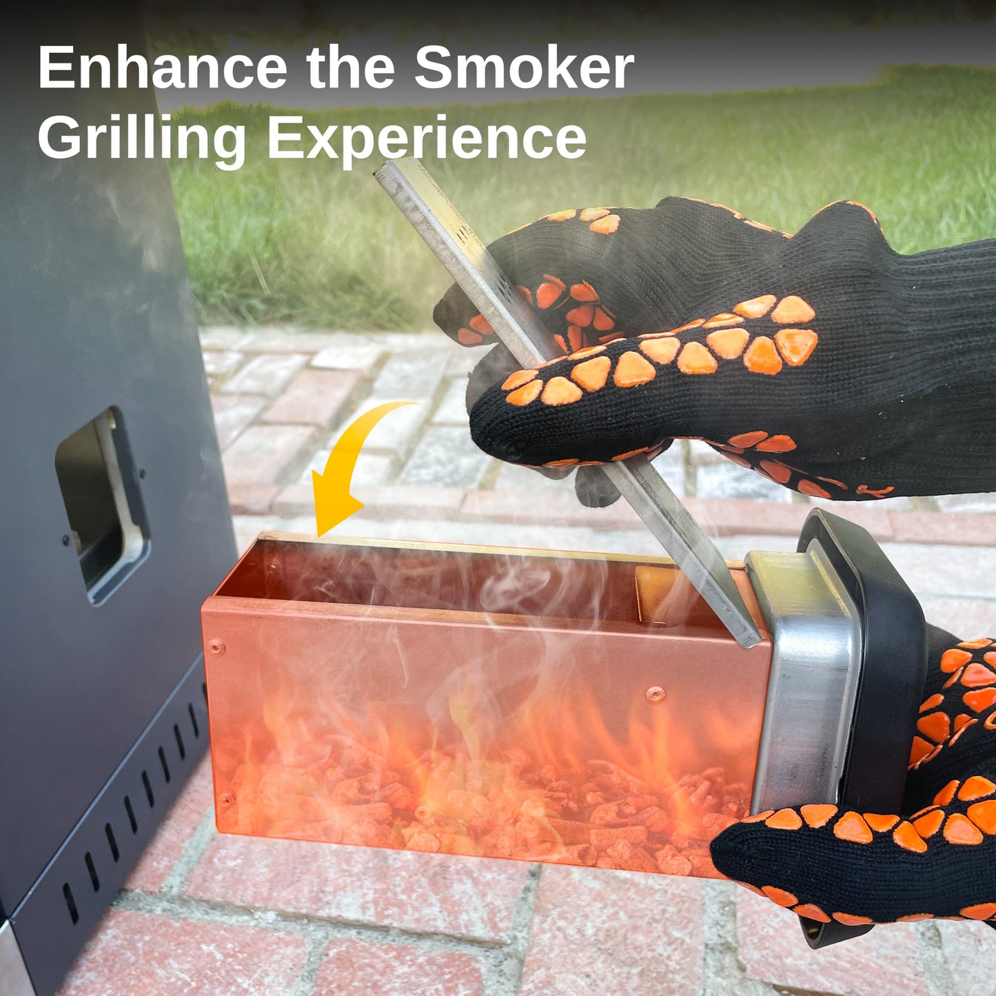 East Oak BBQ Gloves, 1472℉ Heat Resistant Gloves, Silicone Non-Slip Grill Gloves for Smoker, Fire Pits, Barbecue, Cooking, Black