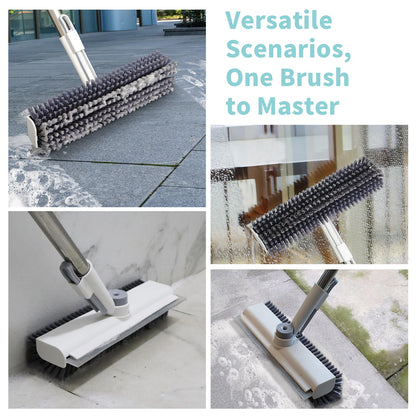 Floor Scrub Brush with Long Handle, 3 in 1 Scrape and Heavy-Duty Stiff Bristle Scrubber Brush for Cleaning Shower Bathroom, Patio, Pool, Garage, Kitchen, Wall and Deck (White, 1 Pack)