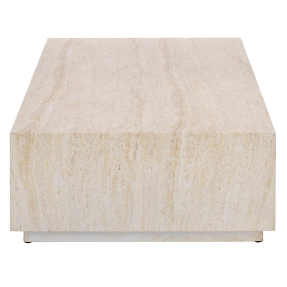 SAFAVIEH Outdoor - Tina Rectangle Coffee Table - Travertine-Effect - Fully Assembled - Weather Resistant - Ideal for Deck, Patio, Backyard, 39.4" W x 23.6" D x 10.6" H (PAT6213A)