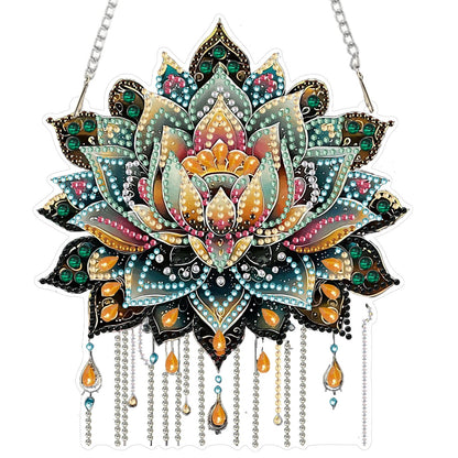 SENQAO Lotus Diamond Art Hanging Kit for Adult, Special Shaped Rhinestone, Double Sided DIY Acrylic Diamond Art Painting Window Pendants Home Garden Wall Hanging Kits Hanging Ornament