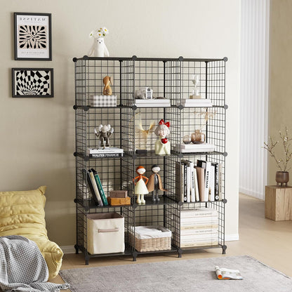 ATTJL12B 12-Cube Storage Organizer - Modular Metal Wire Shelving Unit | 11.8" L x 11.8" W x 11.8" H, Black