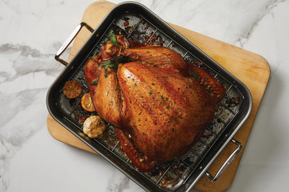 Rachael Ray Brights Hard Anodized Nonstick Roaster / Roasting Pan with Rack - 16 Inch x 12 Inch, Gray