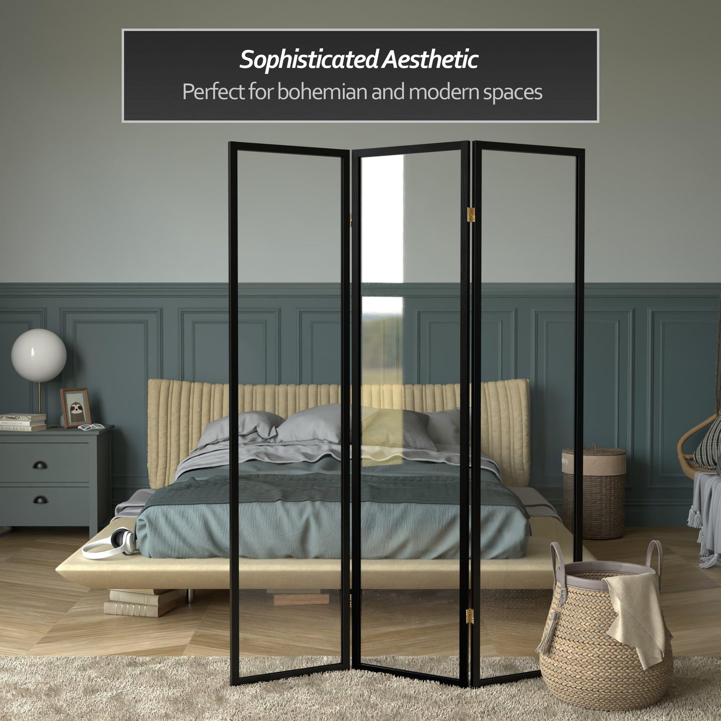Red Lantern 6 ft. Tall Clear Plastic Partition Black 3 Panel