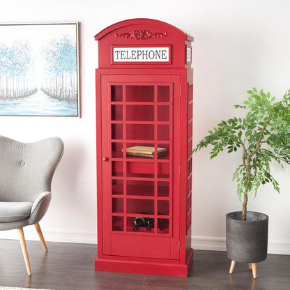 Deco 79 Wooden Telephone Standing Wine Rack Vintage London Booth 2 Shelf and 6 Bottle with Drawer Storage, 26" x 15" x 74", Red