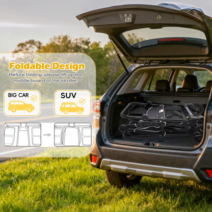 Xilingol 4-Seater Wagon Stroller for Kids, Foldable Outdoor Wagon with Canopy, Adjustable Handle, 5-Point Harness, Detachable Tray & Carry Bag (Black)