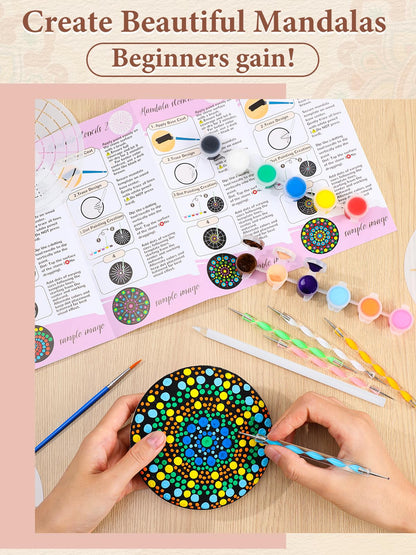Beeplove Relaxing Crafts for Adults - Gifts for Women Mom Daughter Sister Friend Co-Worker, Beginner Friendly Mandala Rock Painting Kit with Stencils Dotting Tools