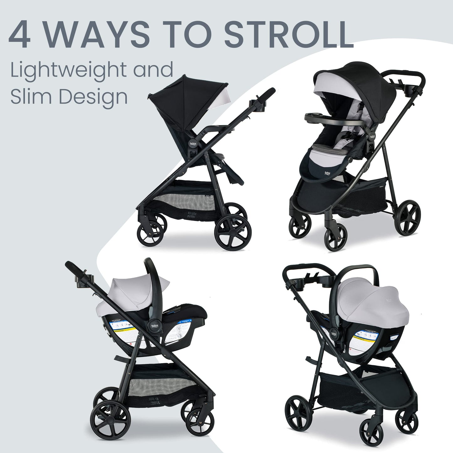 Britax Willow Brook S+ Travel System, Infant Car Seat Stroller Combo With Willow S Infant Car Seat, Alpine Base, and Brook+ Stroller; ClickTight Technology, SafeWash Insert and Cover — Glacier Onyx