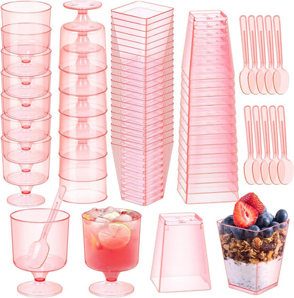 300 5 oz LifeIdeas Pink Mini Dessert Cups with Spoons - Valentines Day Dessert Cups. Perfect for Yogurt, Pudding, Ice