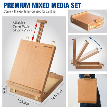 Artbreezing Mixed Media Art Set,55 Pack Painting Supplies Kit with Tabletop Sketch Box Easel and Various Accessories,Complete Painting Set for Students Artists Beginners