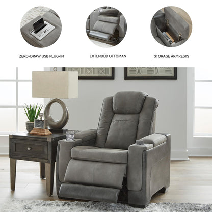 Signature Design by Ashley Next-Gen DuraPella Power Recliner with Adjustable Headrest, Storage Armrests, Wireless & USB Charging, Faux Leather, 2-Tone Gray
