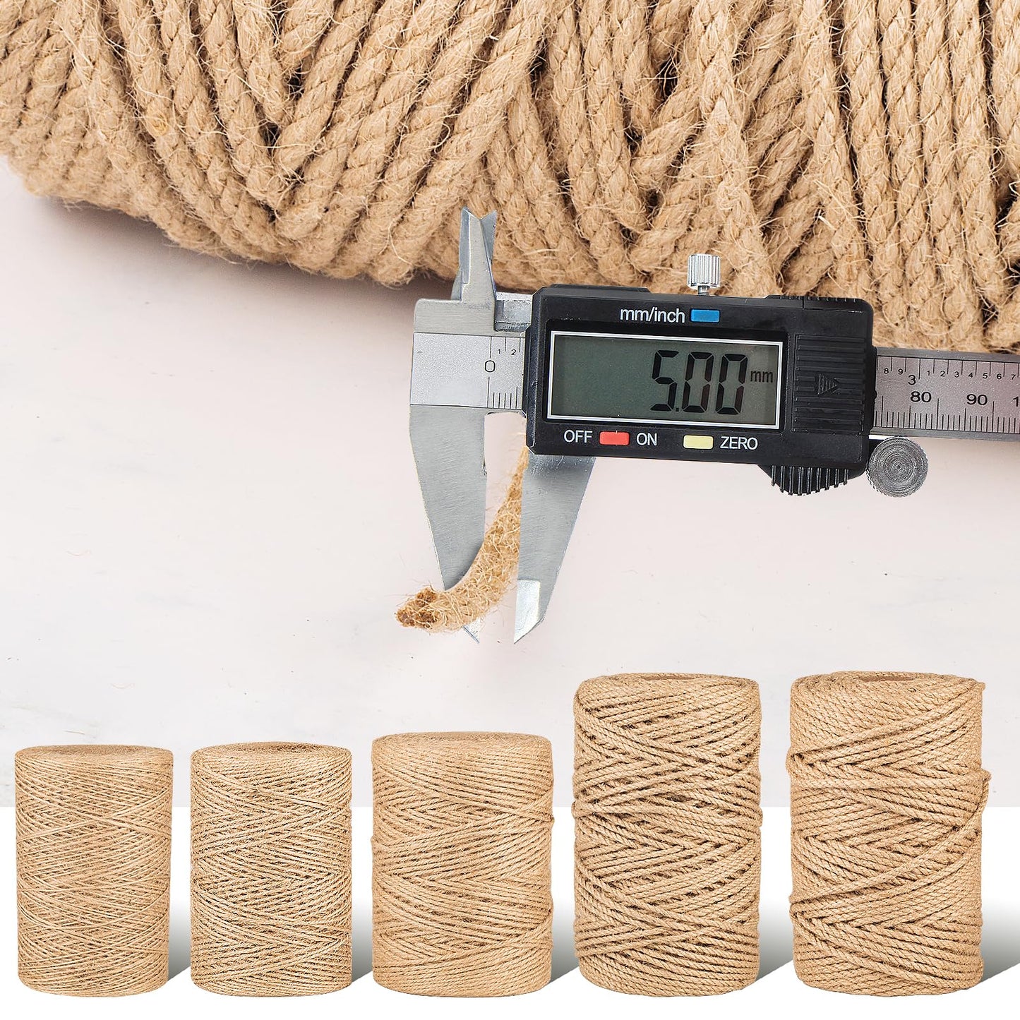 Natural Jute Twine String 5mm x 328ft Bulk Jute Rope for Crafting, Gardening, Gift Wrapping - Brown Decorative Cord for Cat Scratching Posts, DIY Projects