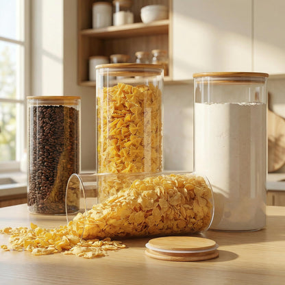 HomArtist Extra Large Glass Flour and Sugar Storage Containers with Airtight Lids,132 floz x2 [Set of 2] Big Glass Jars with Bamboo Lids, Air Tight Food Storage Jars for Cereal, Pasta, Rice, Coffee