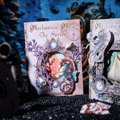 60-Piece Steampunk Ocean Scrapbook Stickers - Self Adhesive Hard Cardstock Victorian Stickers with Nautical Frames, Jellyfish, Seahorses, Fish, Mechanical Elements