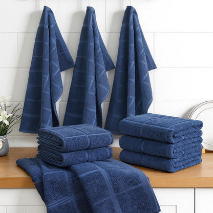 Homaxy Premium Kitchen Towels 18"x28", 6 Pack Large Cotton 380 GSM Dish Towels, Soft and Absorbent Kitchen Hand Towels with Terry Grid Design, Utility Tea Towel Set with Hanging Loop, Navy Blue
