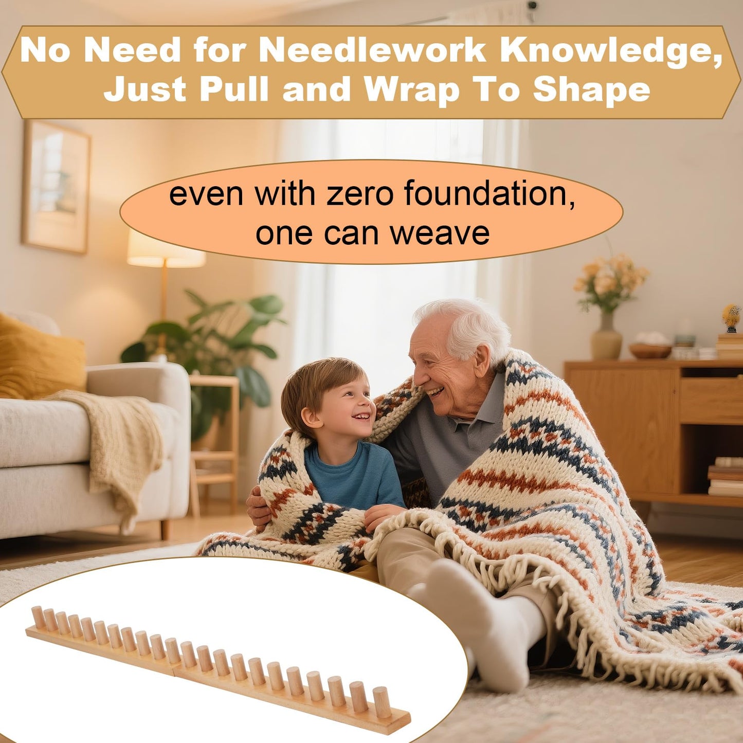 Sienson 60" Chunky Knitting Loom for Blanket Making – Foldable Wood Frame, Portable DIY Hand Knitting Kit for Beginners, Reusable Blanket Loom for Bulky Yarn Crafts & Gifts