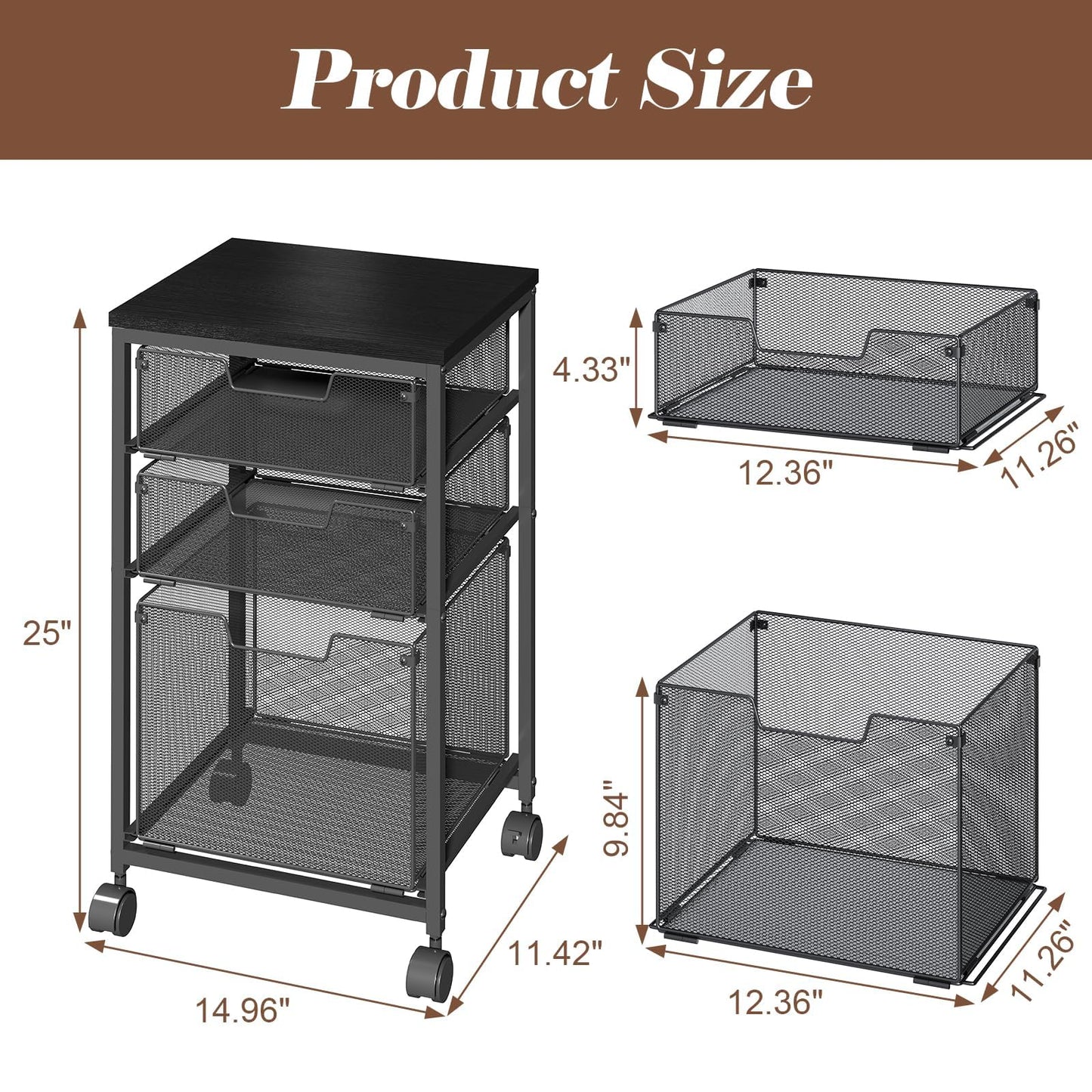 Sbanmao Rolling Storage Cart with 1L+2S Drawers, Mobile File Cabinet, Hanging File Folder Organizer, Printer Stand Utility Cart Filing Cabinet, Craft Art Organizer Cart for Classroom, Office, Home