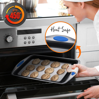 NutriChef 6-Piece Baking Pan Set - Nonstick Carbon Steel Bakeware with Blue Silicone Handles | Gray