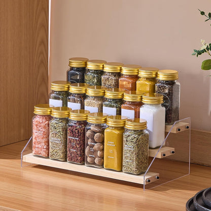 24 576 4oz Pcs Glass Spice Jars with Labels, Empty Square Spice Containers,Seasoning Bottles with Gold Metal Caps