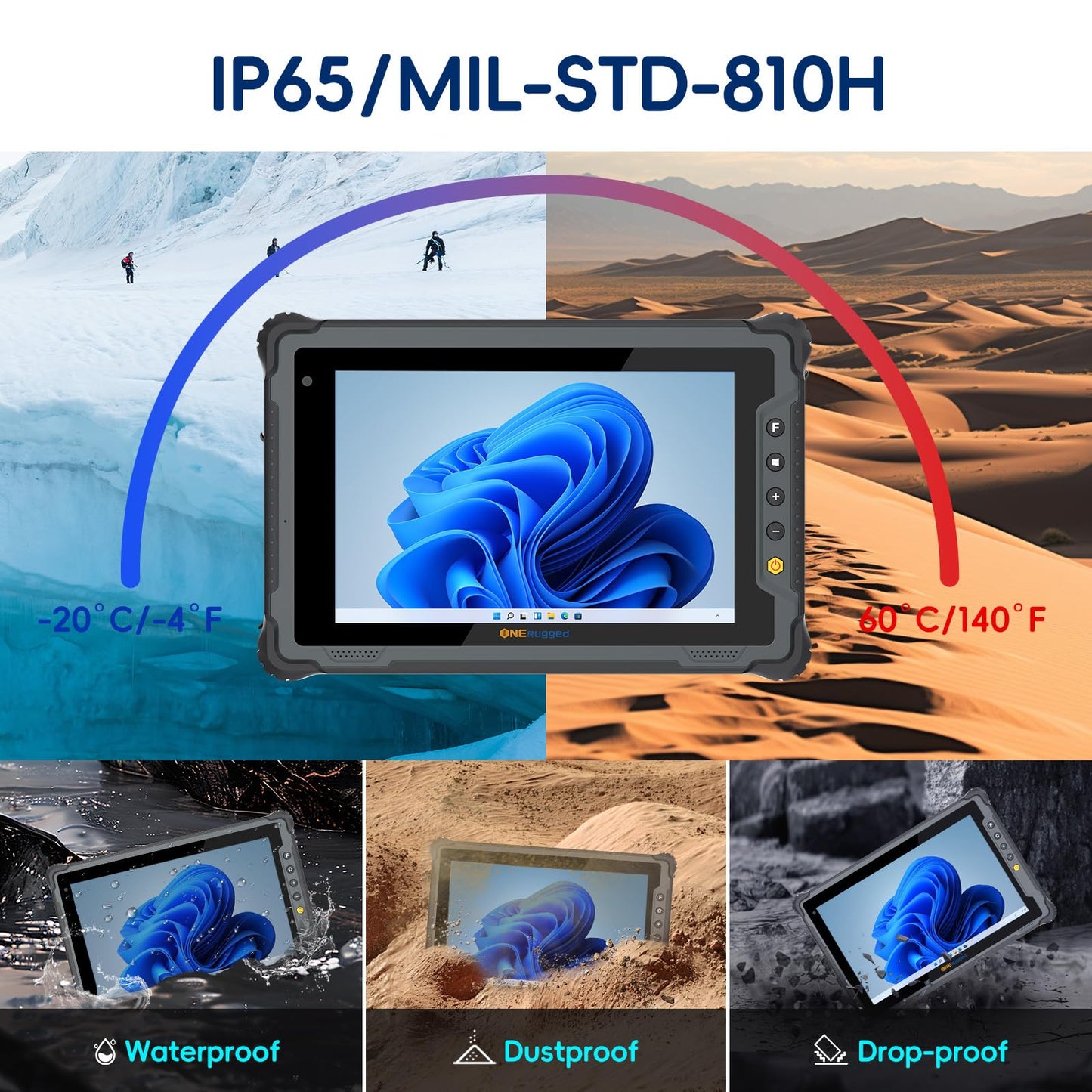 ONERugged Rugged Tablet M80N, Intel N150 8 inch Windows 11 Pro Tablet, 8GB+128GB, Intel N150, IP65 Waterproof, MIL-STD 810H, 5000mAh, Industrial Outdoor Work PC w/ 8MP+5MP Camera, 4G LTE/WiFi/BT 5.2