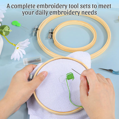ZXIIXZ 72 Pcs Cross Stitch Supplies, Embroidery Kit for Beginners with Cross Stitch Hoops Needles Embroidery Scissors Floss Bobbins Seam Ripper for Adults, Embroidery Tools DIY Supplies