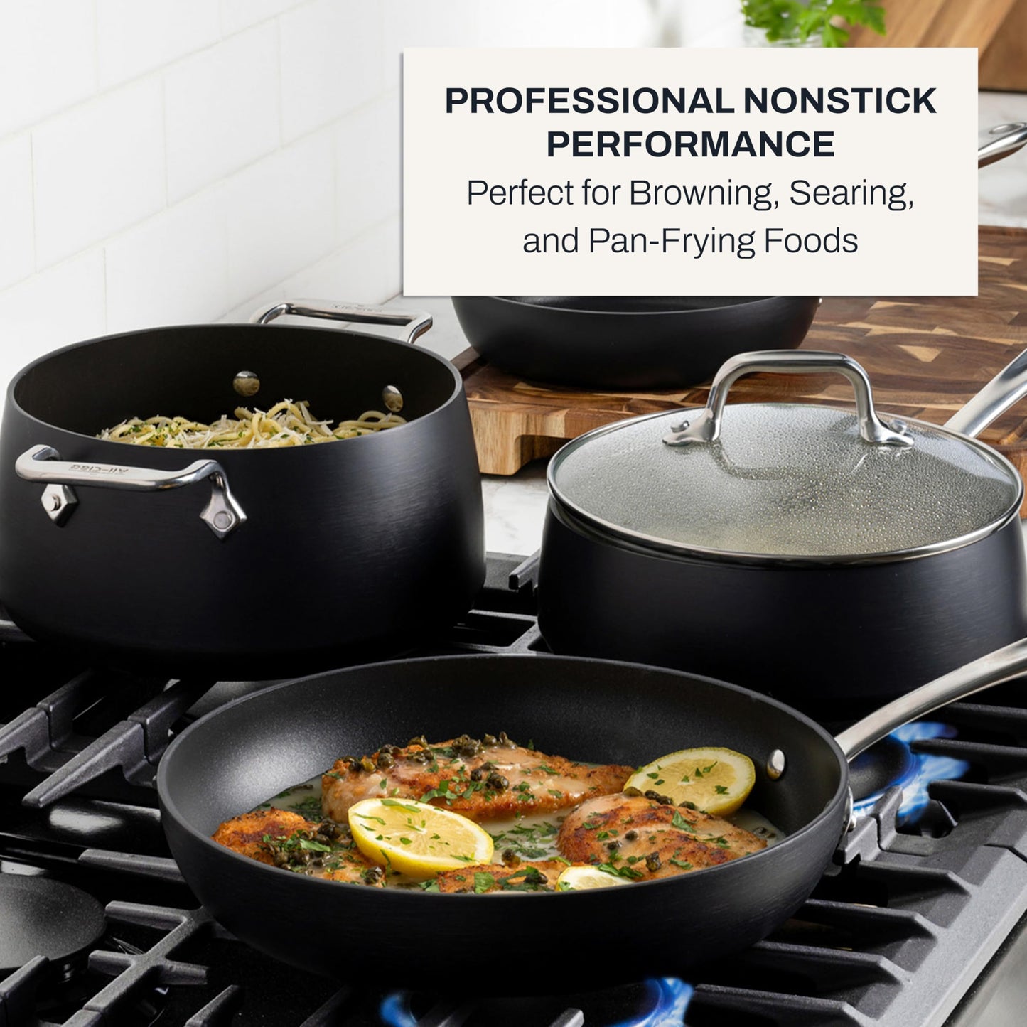 All-Clad HA1 Hard Anodized Nonstick Fry Pan Set – 5-Piece Cookware, 8", 10", 12" Skillets with Lid, Induction Compatible, Oven Safe to 500°F, Lid Safe to 350°F, Black
