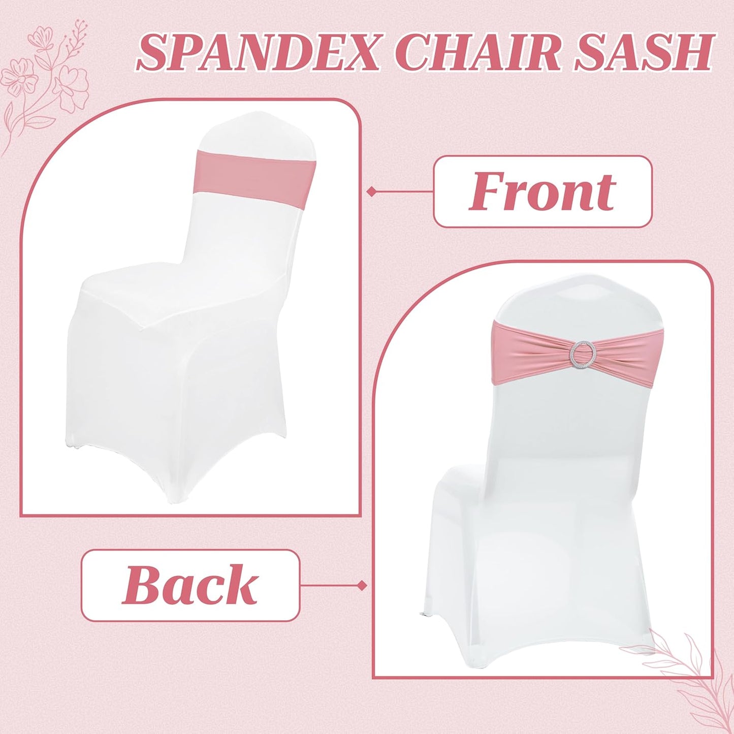 MDS Premium Spandex Chair Sashes - Universal Fit Stretch Covers with Buckle Slider | Pack of 100 - Dusty Rose