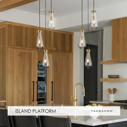 TACDANDM 3-Light Raindrop Pendant Light Fixtures, Brass Glass Pendant Lighting, Teardrops Modern Hanging Light for Entryway Foyer Kitchen Island Dining Living Room Hallway