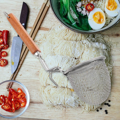Kichvoe Stainless Steel Noodle Strainer, Fine Wire Mesh Pasta Basket for Cooking, Frying, and Dumplings