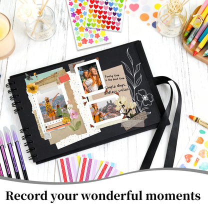 Vienrose Scrapbook Album 80 Pages, DIY Photo Album with Accessories, Black Kraft Paper Memory Book for Wedding, Birthday, Travel, Valentine, Mother’s Day, 11x8 Inches