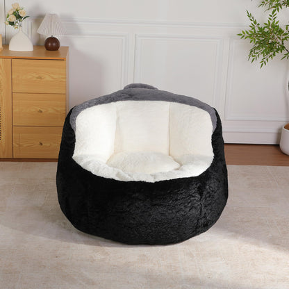 Oversized Bean Bag Chairs,Multicolor Faux Fur Couch Filled with Shredded Sponge,Large Lounger Sofa for Living Room,No Assembly Required, Black+White+Grey