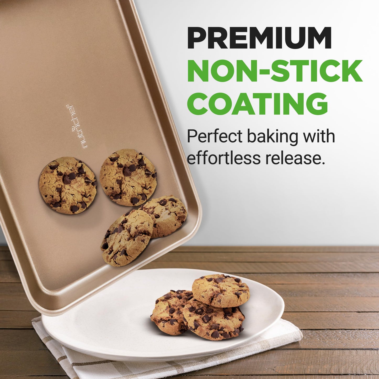 NutriChef 2-Piece Nonstick Stackable Cookie Sheet Set – Non-Toxic Carbon Steel Baking Pans – Heavy Duty, Warp-Resistant, Easy to Clean, Oven & Dishwasher Safe Bakeware