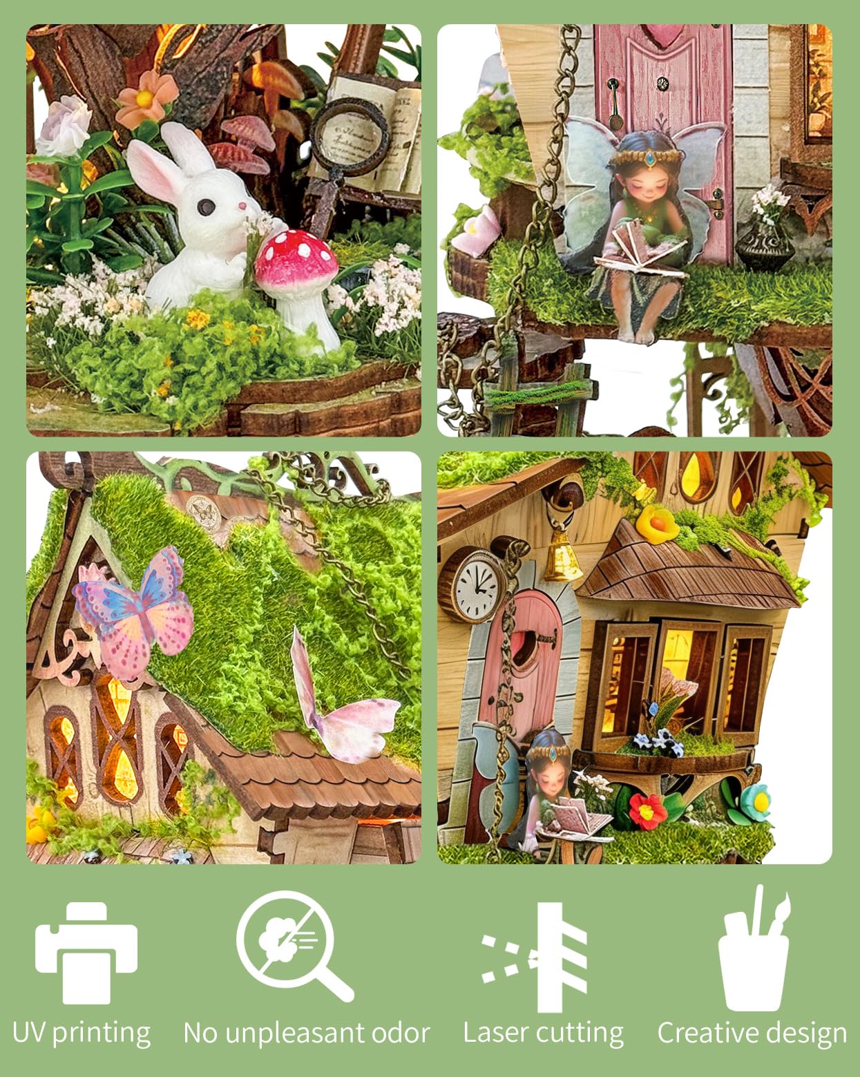 BELEEV DIY Miniature House Kit with LED Light, Fantasy Tree House Book Nook Kit for Adults, 3D Wooden Puzzle Model Building Kit, Dollhouse Bookshelf Decor, Creative Crafts Gift for Teens Adults