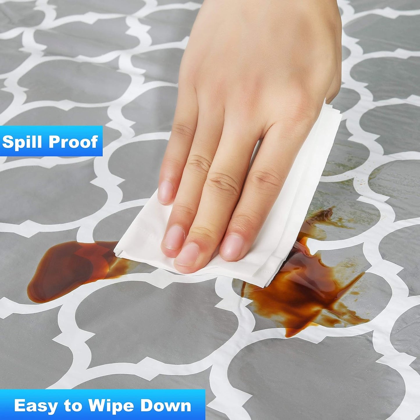 Rally Home Goods Outdoor Fitted Vinyl Tablecloth, Waterproof Wipeable Cover for 6 FT Table, Gray Trellis Pattern