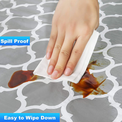 Rally Home Goods Outdoor Fitted Vinyl Tablecloth, Waterproof Wipeable Cover for 6 FT Table, Gray Trellis Pattern