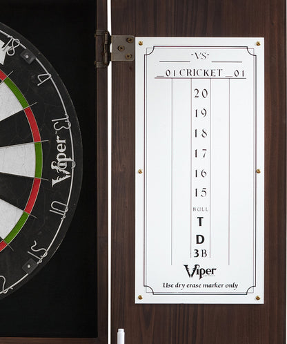 Viper Metropolitan Solid Wood Cabinet & Sisal/Bristle Dartboard Play-Ready Bundle: Elite Set (Razorback Dartboard, Darts and Laser Throw Line), Espresso Finish