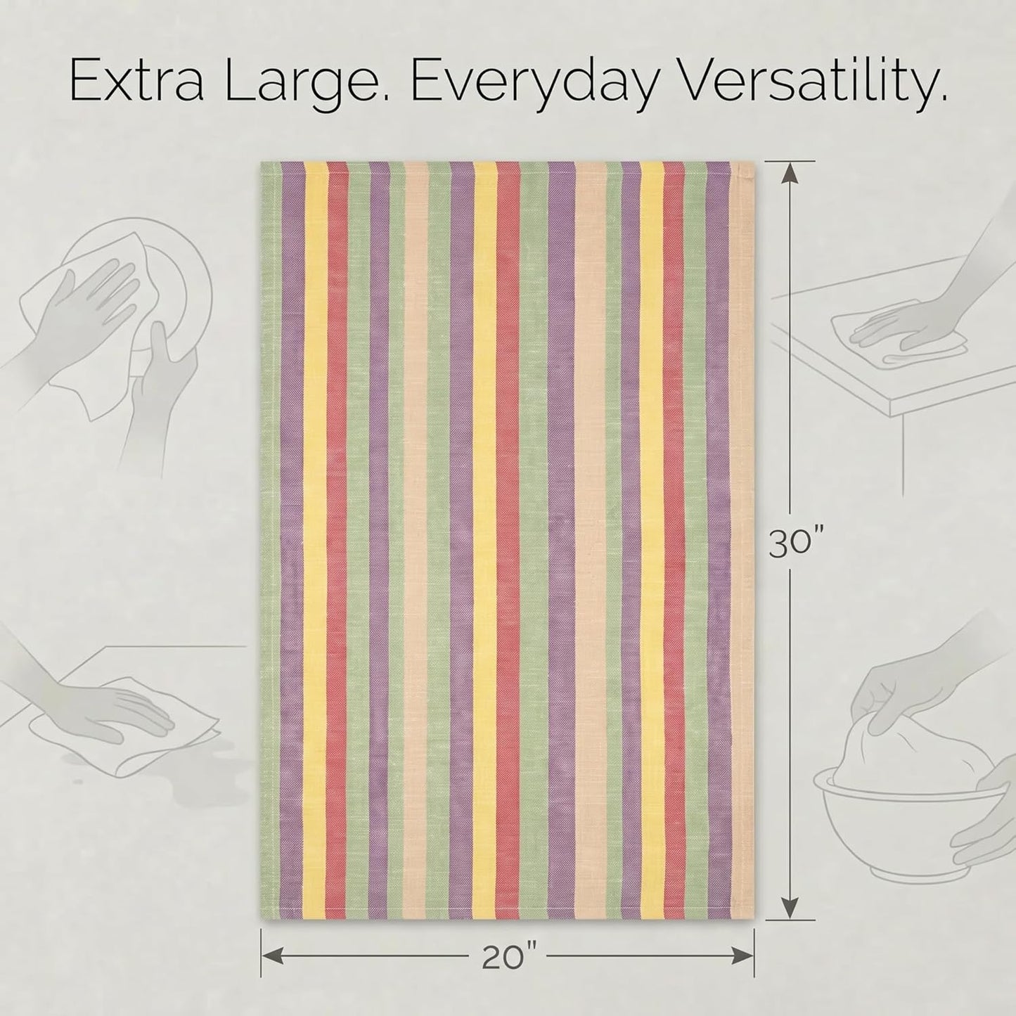 Set 6 20" X30 100% Urban Villa Kitchen Towels Harvest Stripes Dish Towels of Cotton Highly Absorbent Quick Drying Dish