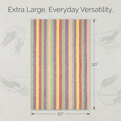 Set 6 20" X30 100% Urban Villa Kitchen Towels Harvest Stripes Dish Towels of Cotton Highly Absorbent Quick Drying Dish