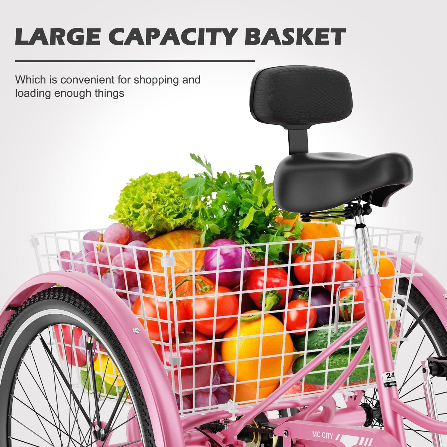 EOYOBIKE Adult Tricycle 3-Wheel Cruiser Bike, Low Step-Through, Heavy-Duty Comfort Trike with Adjustable Handlebar & Spring Saddle, Large Rear Basket, for Seniors & Adults (Blush Quartz, 20" Tire)