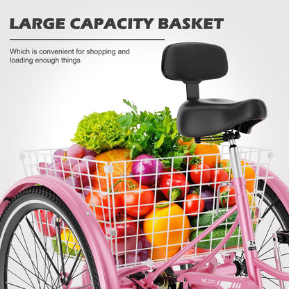 EOYOBIKE Adult Tricycle 3-Wheel Cruiser Bike, Low Step-Through, Heavy-Duty Comfort Trike with Adjustable Handlebar & Spring Saddle, Large Rear Basket, for Seniors & Adults (Blush Quartz, 20" Tire)