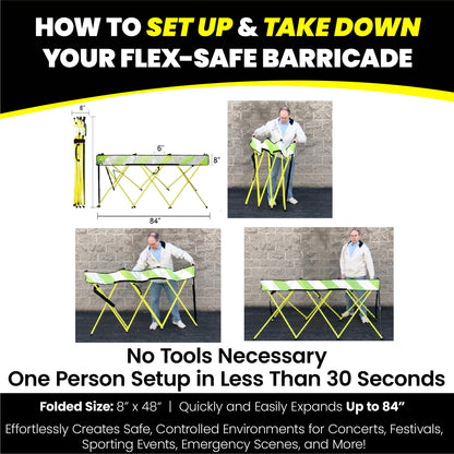 Flex-Safe - Flex-Safe Safety Barriers, Portable Expandable Barricade 7 ft Traffic Barricade Parking Barrier Folding Security Gate Scissor Gate Traffic Cones Alternative High Vis Yellow