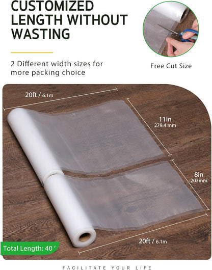 Syntus Vacuum Sealer Bags - Commercial Grade Food Storage | 2 Pack: 11" x 20' & 8" x 20' Rolls