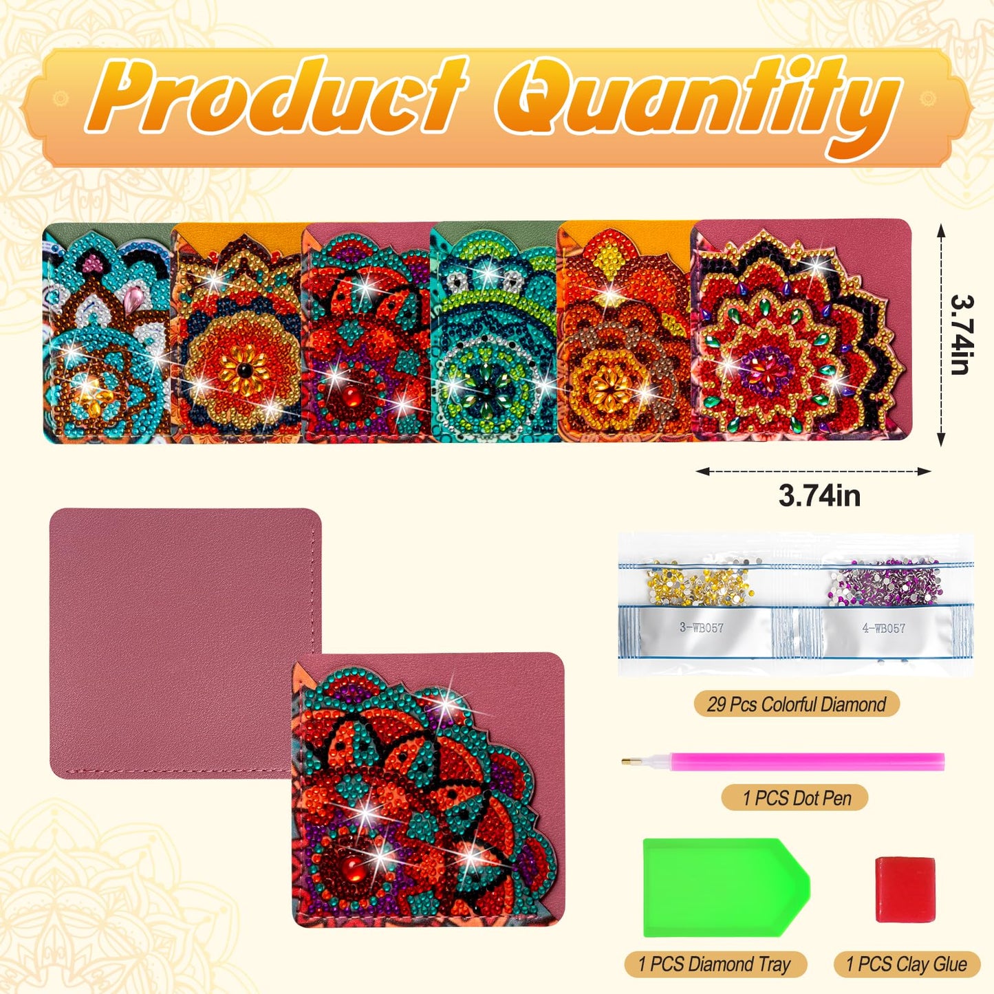 WIVICO 6 pcs Diamond Painting Bookmarks, DIY Diamond Art Kits for Adults, Book Corner - Protecting Bookmark Craft Supplies Kits for Book Lovers(Mandala Flower)