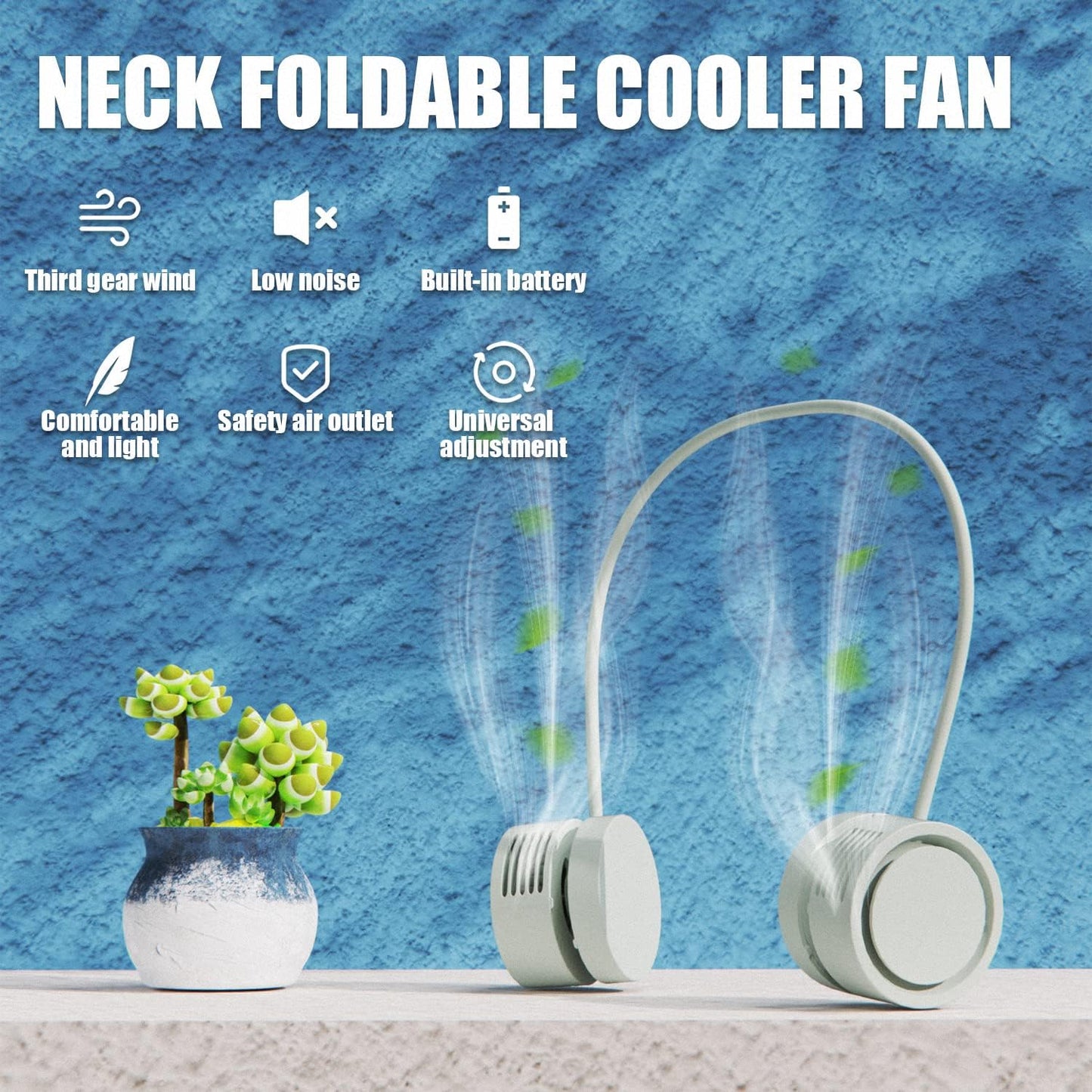 Portable Neck Fan - Hands Free Wearable Bladeless Neck Fans with 3 Speeds for Women and Adults (Green)