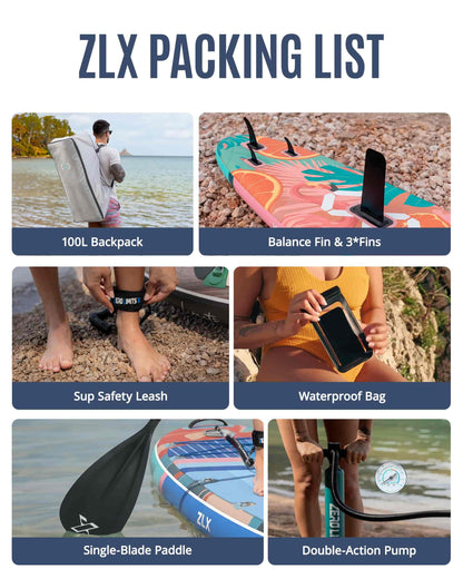 ZLX 11'6"x35" Ultra Wide Inflatable Stand Up Paddle Board | Stable Non-Slip Deck Pad, Unique Fin System, Premium SUP Accessories & Backpack - Upgraded Pump for Adults, All Skill Levels