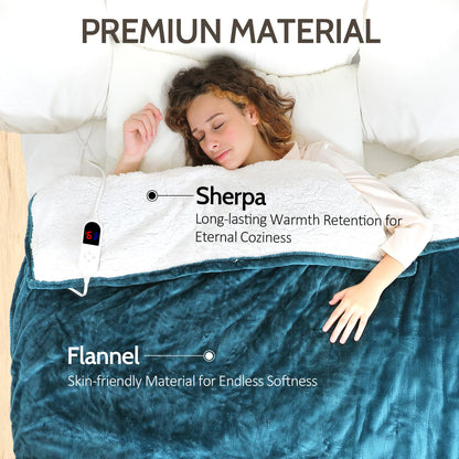 HOW'S MY HOUSE Heated Blanket Throw 50" x 60", Electric Blanket with 12 Time Settings & 6 Heating Levels, Over-Heat Protection, Flannel Sherpa Super Cozy with ETL Certification, Gray