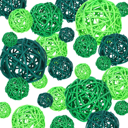 42Pcs St Patricks Day Vase Filler Wicker Rattan Balls, Table Decor Wicker Rattan Balls Hanging Ornaments Vase Bowl Fillers for Spring St. Patrick's Day Home Vase Centerpiece Bowls Table Decor