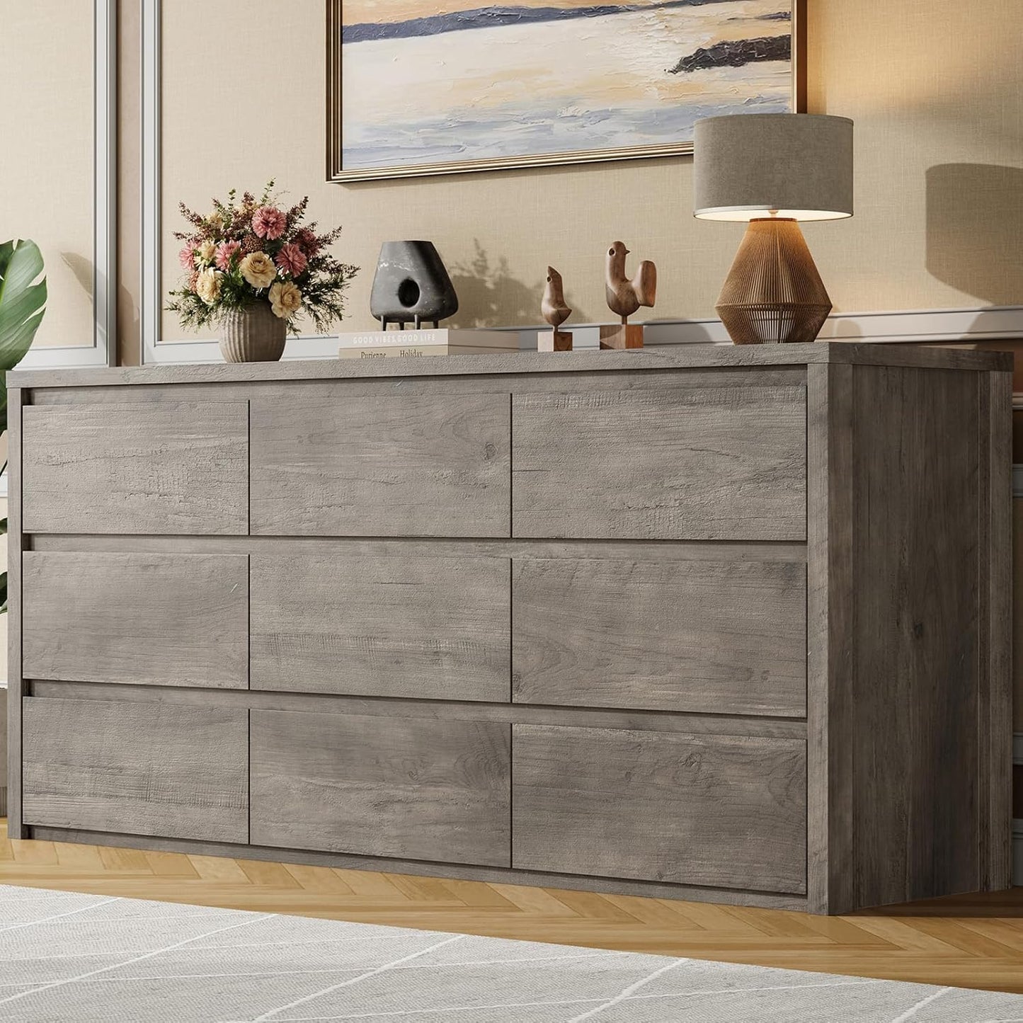 GarveeHome 9 Drawer Dresser for Bedroom, Wide Modern Chest of Drawers, Large Wood Dresser Wooden Storage Organizer for Living Room, Hallway Entryway