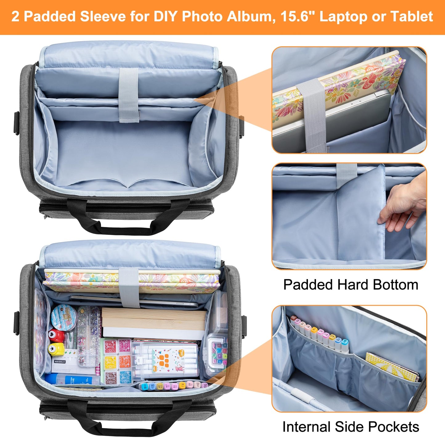 Trunab Rolling Scrapbook Tote Craft Organizers and Storage with Wheels, Craft Bag for 12 X 12 inch Scrapbook Album and Laptop, for Women