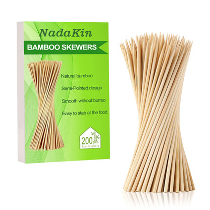 200 PCS Bamboo Skewers, 12 Inch Wooden Skewer for Appetizers, Fruit, Kebabs, Grilling Barbecue, Mini Burger, Sausage, Cocktail Picks for Drinks, Long Toothpicks, Food Sticks Natural, Kitchen Gadget
